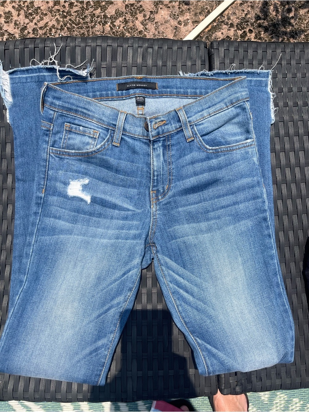 Flying Monkey Light Blue Distressed Cropped Jeans